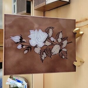 Elegant Semigres Terracotta Glazed Tile with White Floral Art Italy